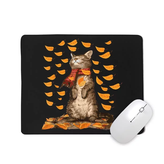 Funny Cat Autumn Leaves Happy Fall Y'all Thanksgiving Retro Mousepad