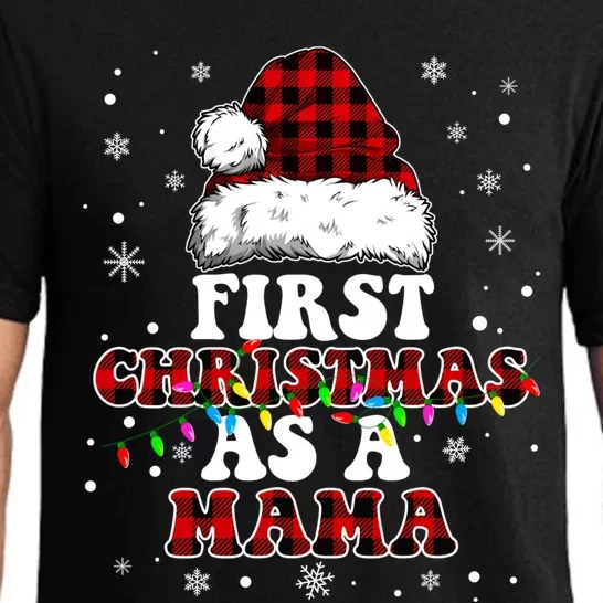 First Christmas As A Mama Santa Hat Red Plaid Buffalo Cool Gift Pajama Set