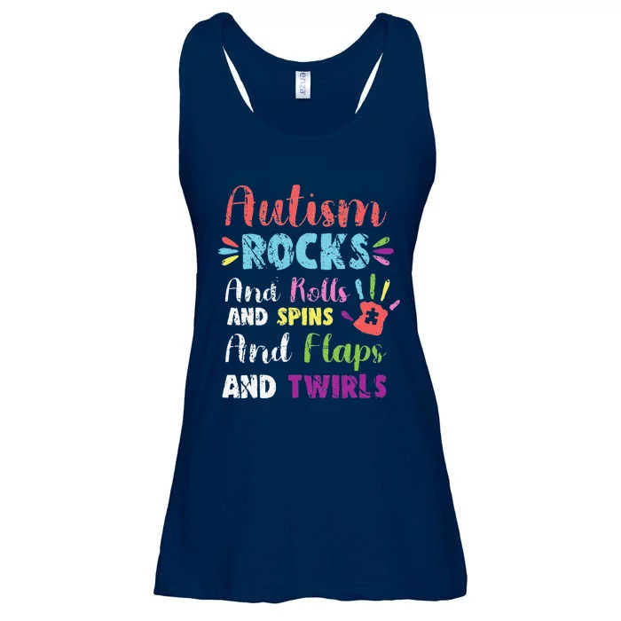 Fun Cute Autism Rocks Rolls Spins Flaps & Twirls Design Ladies Essential Flowy Tank