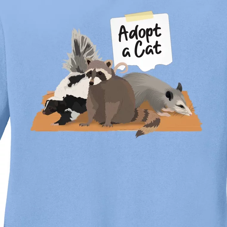 Funny Cute Adopt A Cat Skunk Raccoon Opossum Ladies Long Sleeve Shirt