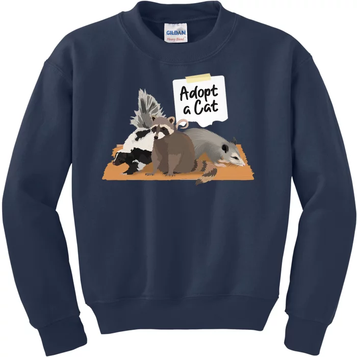 Funny Cute Adopt A Cat Skunk Raccoon Opossum Kids Sweatshirt