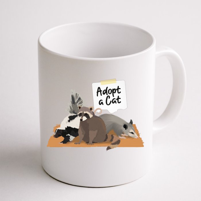 Funny Cute Adopt A Cat Skunk Raccoon Opossum Front & Back Coffee Mug