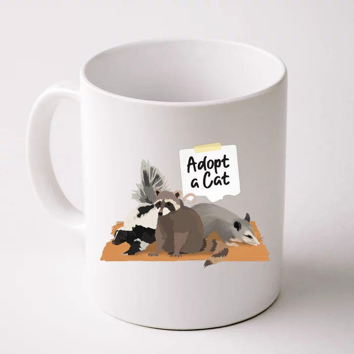 Funny Cute Adopt A Cat Skunk Raccoon Opossum Front & Back Coffee Mug