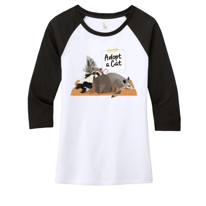 Funny Cute Adopt A Cat Skunk Raccoon Opossum Women's Tri-Blend 3/4-Sleeve Raglan Shirt