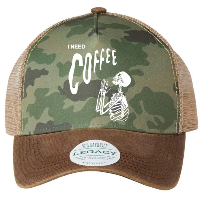 Funny Caffeine Addict Skeleton Coffee Legacy Tie Dye Trucker Hat