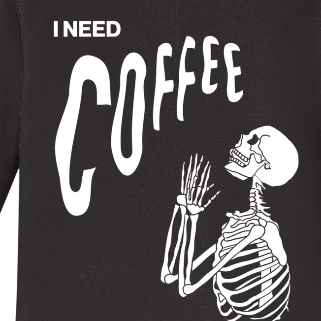 Funny Caffeine Addict Skeleton Coffee Baby Long Sleeve Bodysuit