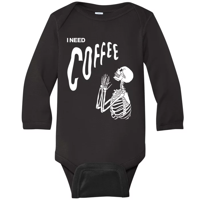 Funny Caffeine Addict Skeleton Coffee Baby Long Sleeve Bodysuit