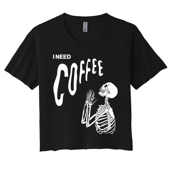 Funny Caffeine Addict Skeleton Coffee Women's Crop Top Tee