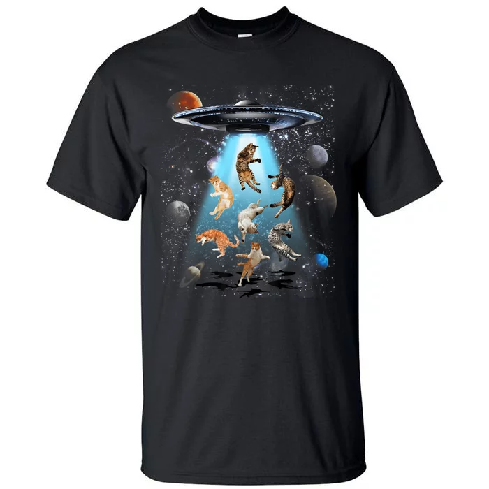 Funny Cat Astronaut Outer Space Watercolor Splash Cat Lover Tall T-Shirt