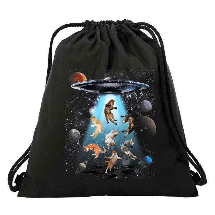 Funny Cat Astronaut Outer Space Watercolor Splash Cat Lover Drawstring Bag