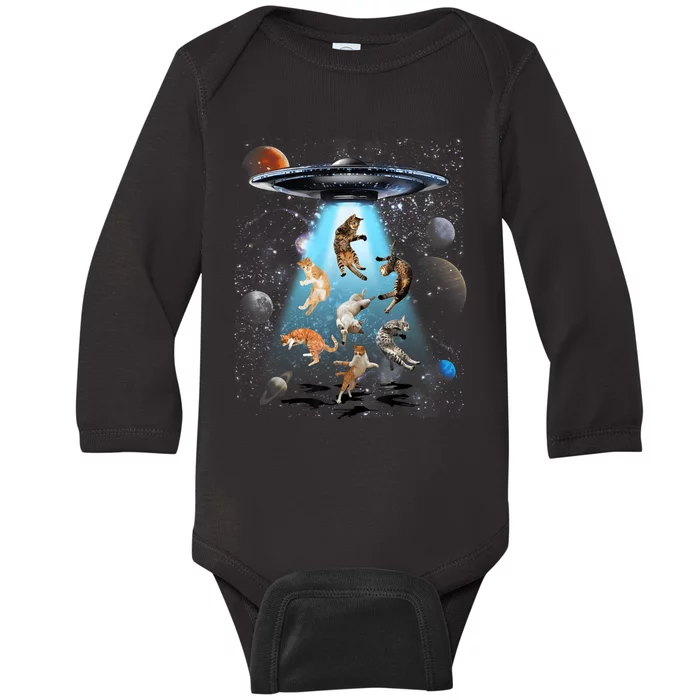 Funny Cat Astronaut Outer Space Watercolor Splash Cat Lover Baby Long Sleeve Bodysuit