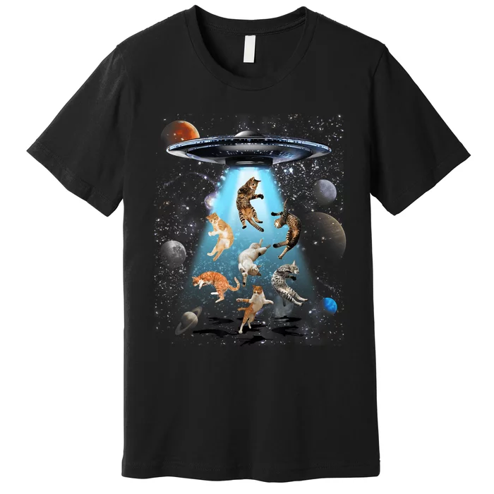 Funny Cat Astronaut Outer Space Watercolor Splash Cat Lover Premium T-Shirt