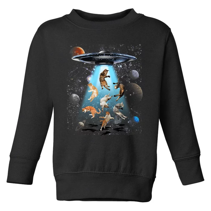 Funny Cat Astronaut Outer Space Watercolor Splash Cat Lover Toddler Sweatshirt