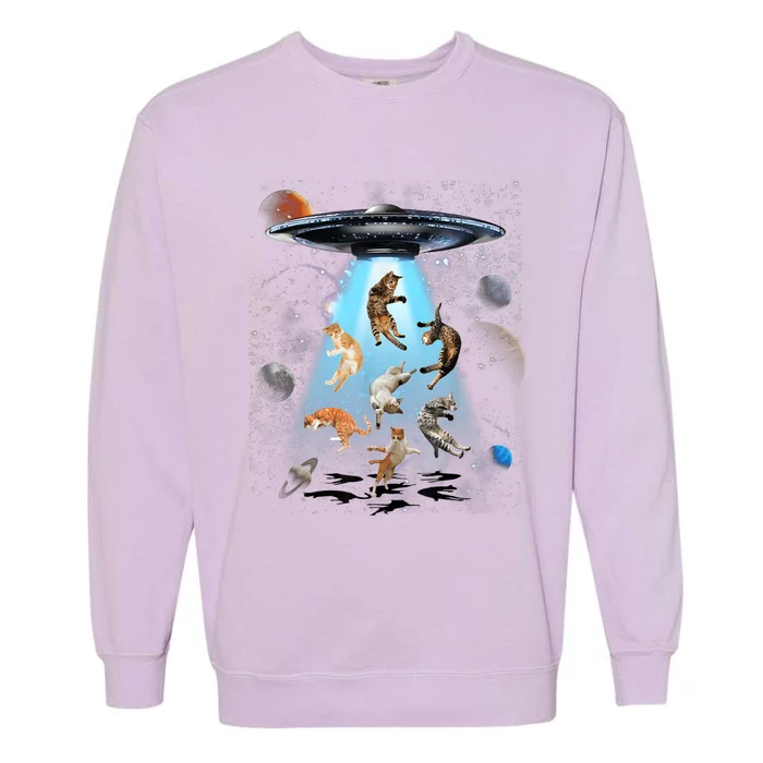 Funny Cat Astronaut Outer Space Watercolor Splash Cat Lover Garment-Dyed Sweatshirt