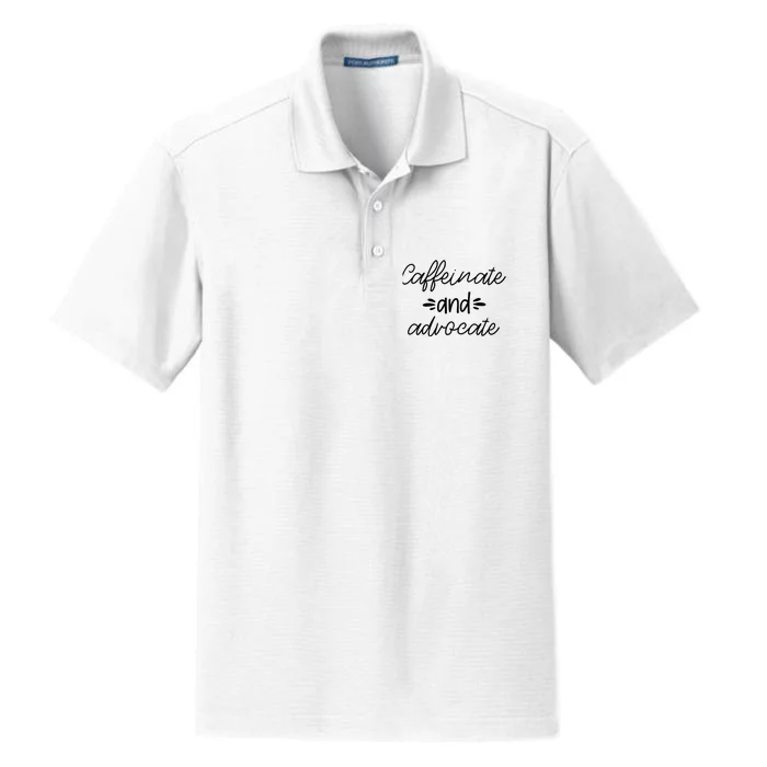 Funny Caffeinate and Advocate - best gifts idea for SPED Dry Zone Grid Performance Polo