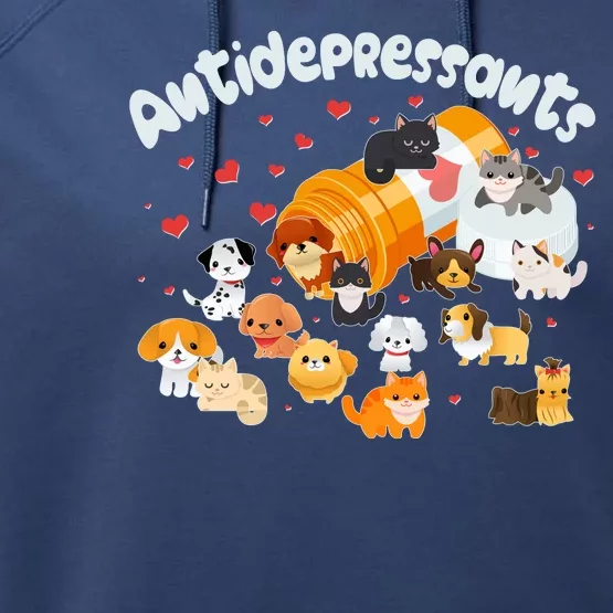 Funny Cute Antidepressants Pets Puppies And Kittens Performance Fleece Hoodie