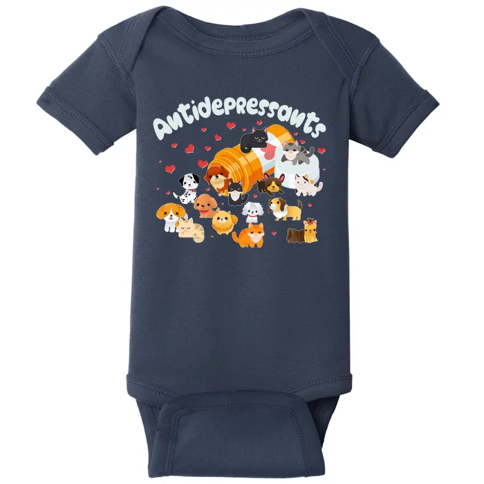 Funny Cute Antidepressants Pets Puppies And Kittens Baby Bodysuit