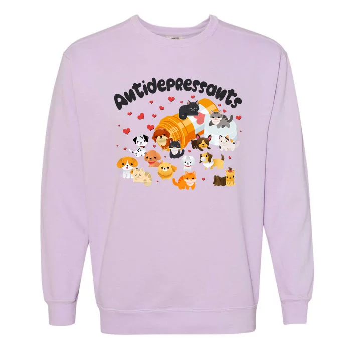 Funny Cute Antidepressants Pets Puppies And Kittens Garment-Dyed Sweatshirt