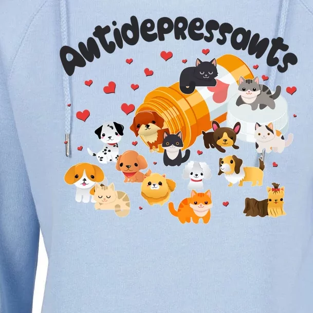 Funny Cute Antidepressants Pets Puppies And Kittens Womens Funnel Neck Pullover Hood