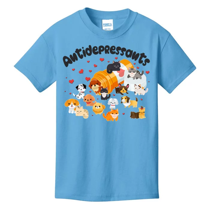 Funny Cute Antidepressants Pets Puppies And Kittens Kids T-Shirt