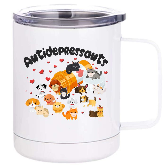 Funny Cute Antidepressants Pets Puppies And Kittens Front & Back 12oz Stainless Steel Tumbler Cup