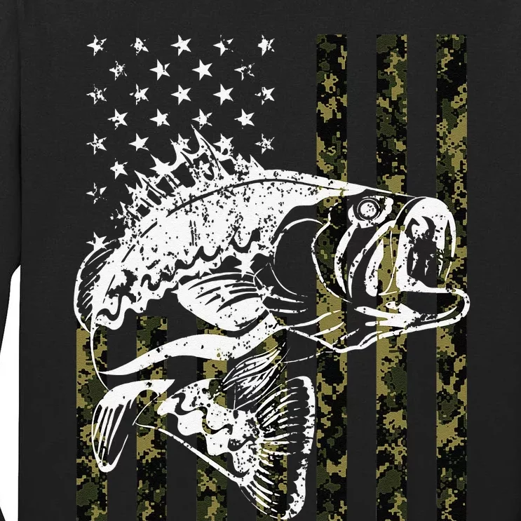 Fishing Camouflage American Flag Fish Bass Fish Fisherman Tall Long Sleeve T-Shirt