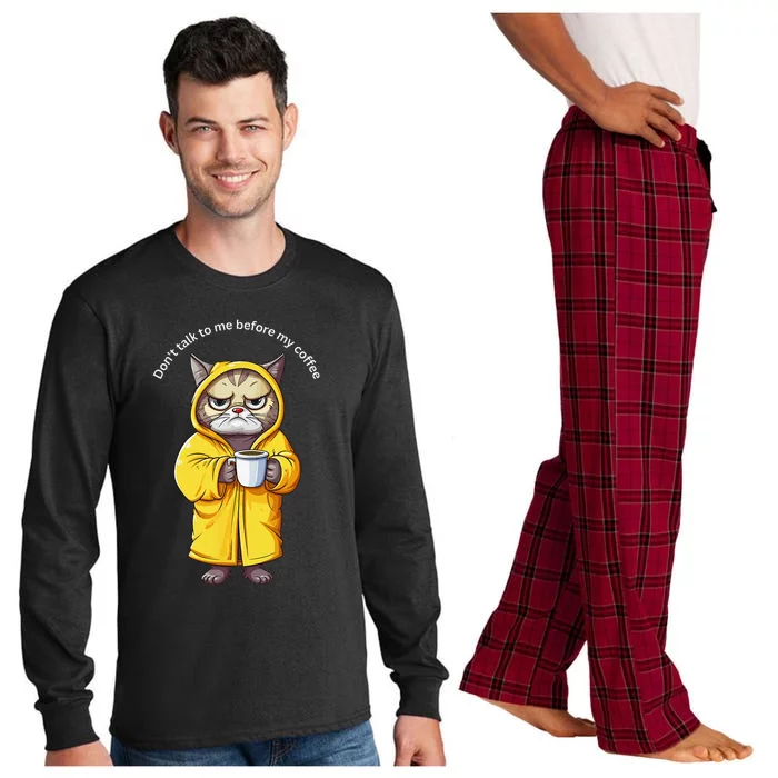 Funny Cats and Morning Coffee Long Sleeve Pajama Set