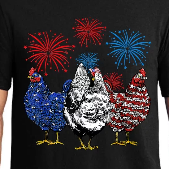 Funny Chickens American Flag Patriotic Farmer 4th Of July Pajama Set