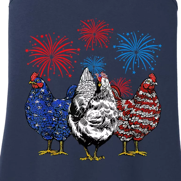 Funny Chickens American Flag Patriotic Farmer 4th Of July Ladies Essential Tank