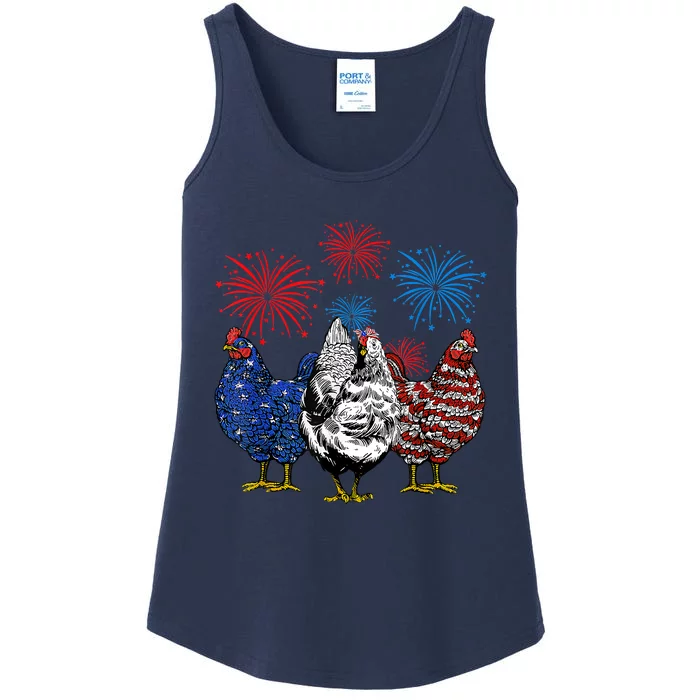 Funny Chickens American Flag Patriotic Farmer 4th Of July Ladies Essential Tank