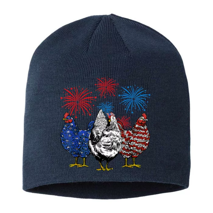 Funny Chickens American Flag Patriotic Farmer 4th Of July 8 1/2in Sustainable Knit Beanie