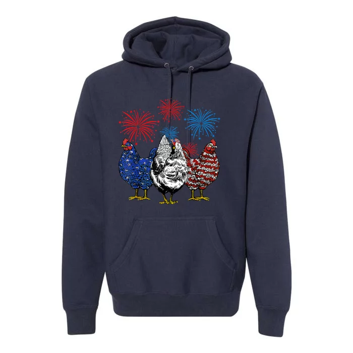 Funny Chickens American Flag Patriotic Farmer 4th Of July Premium Hoodie