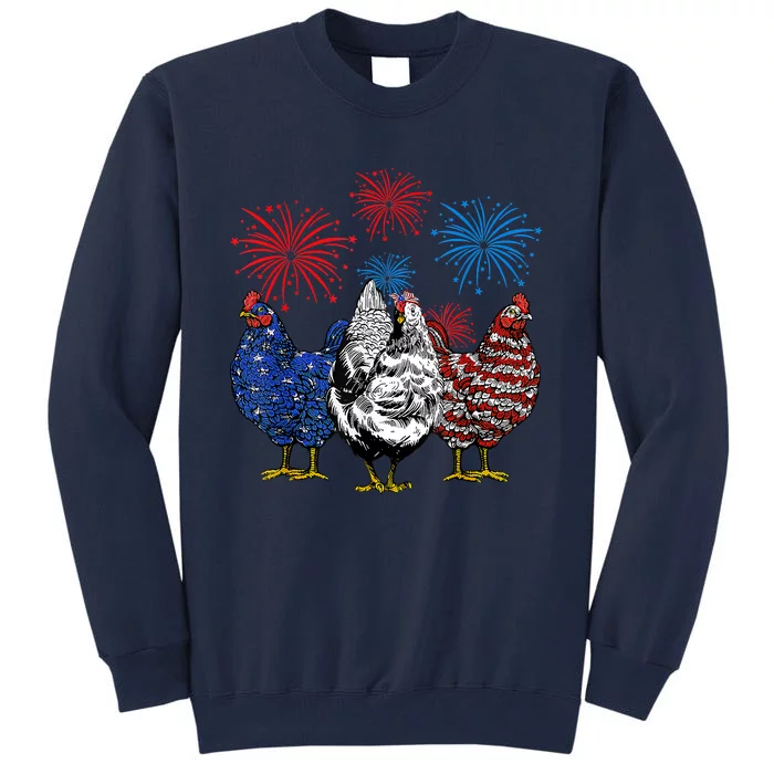 Funny Chickens American Flag Patriotic Farmer 4th Of July Tall Sweatshirt