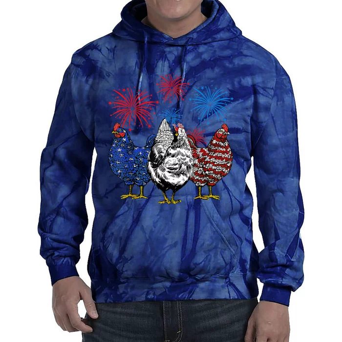 Funny Chickens American Flag Patriotic Farmer 4th Of July Tie Dye Hoodie