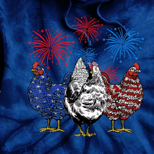 Funny Chickens American Flag Patriotic Farmer 4th Of July Tie Dye Hoodie