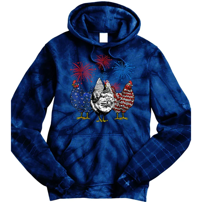 Funny Chickens American Flag Patriotic Farmer 4th Of July Tie Dye Hoodie