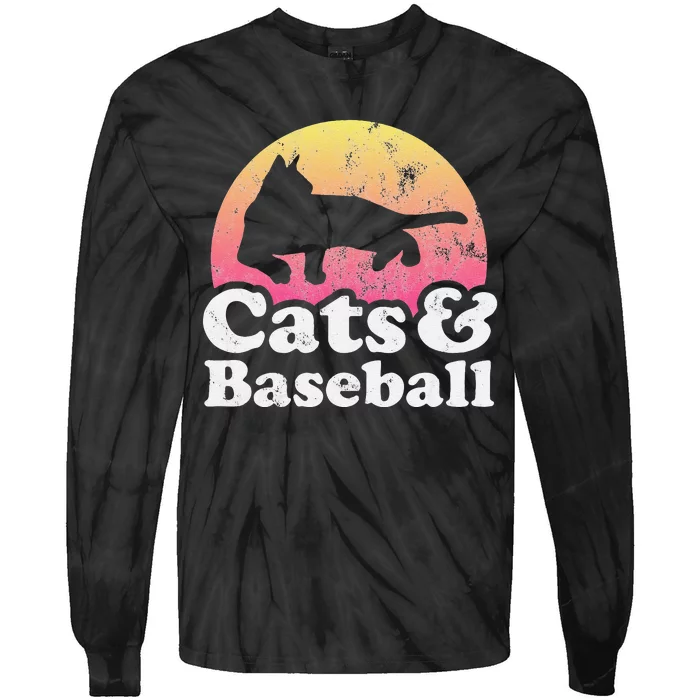 Funny Cats and Baseball Cat and Baseball player Tie-Dye Long Sleeve Shirt