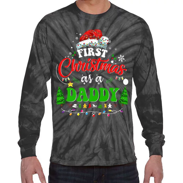 First Christmas As A Daddy Santa Hat Ugly Xmas 2024 Tie-Dye Long Sleeve Shirt