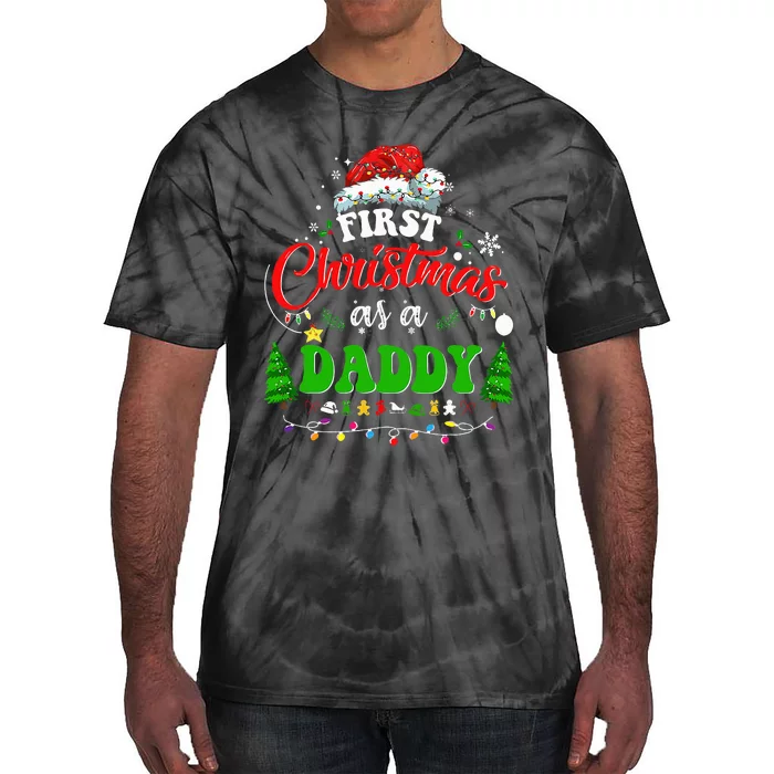 First Christmas As A Daddy Santa Hat Ugly Xmas 2024 Tie-Dye T-Shirt