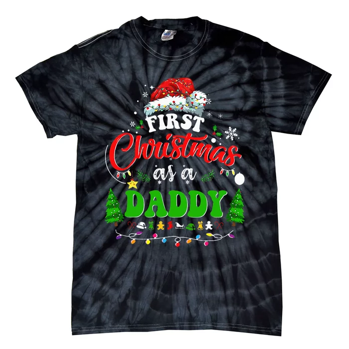 First Christmas As A Daddy Santa Hat Ugly Xmas 2024 Tie-Dye T-Shirt