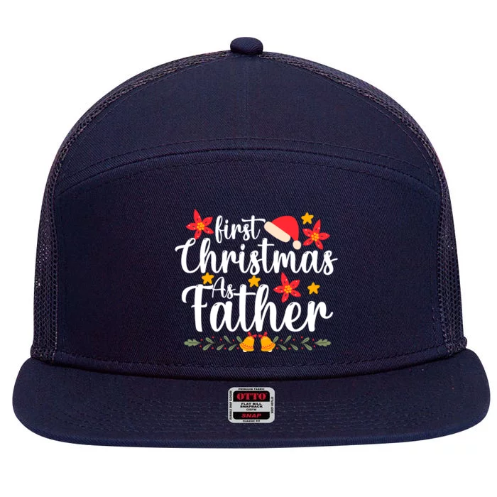 First Christmas As Father Funny Xmas Christmas 7 Panel Mesh Trucker Snapback Hat