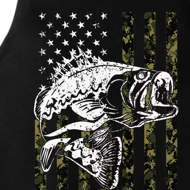 Fishing Camouflage American Flag Fisherman Ladies Tri-Blend Wicking Tank