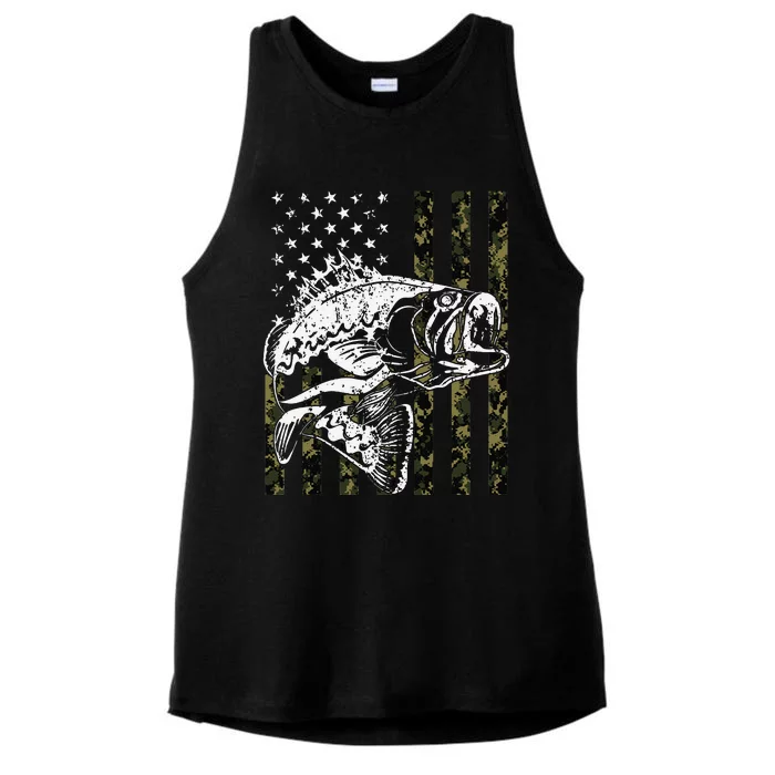 Fishing Camouflage American Flag Fisherman Ladies Tri-Blend Wicking Tank