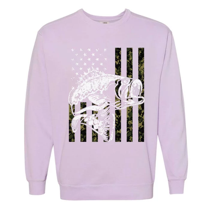 Fishing Camouflage American Flag Fisherman Garment-Dyed Sweatshirt