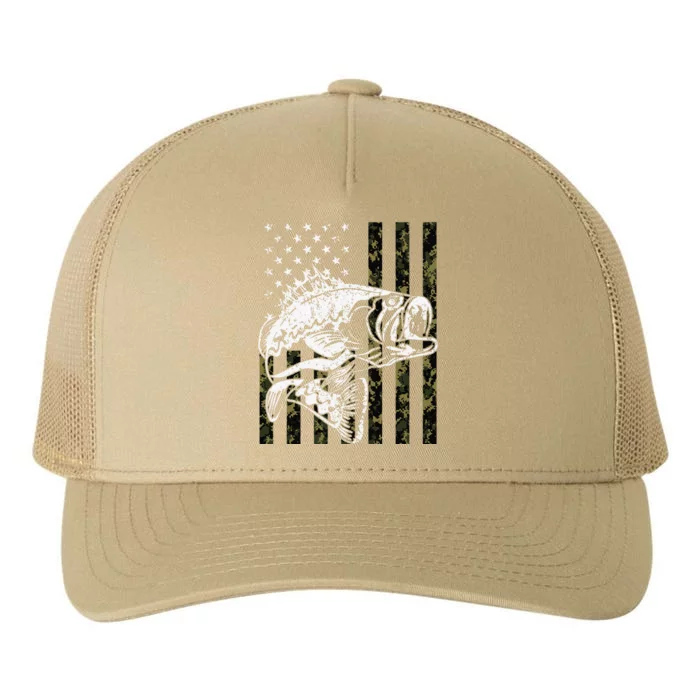 Fishing Camouflage American Flag Fisherman Yupoong Adult 5-Panel Trucker Hat