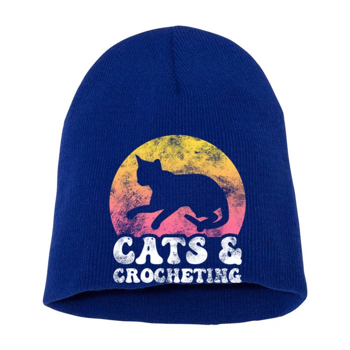 Funny Cats And Crocheting Vintage Retro Hobby Funny Gift Short Acrylic Beanie