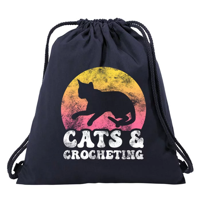 Funny Cats And Crocheting Vintage Retro Hobby Funny Gift Drawstring Bag