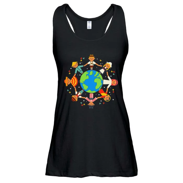 Funny Children Around The World Earth Day Ladies Essential Flowy Tank