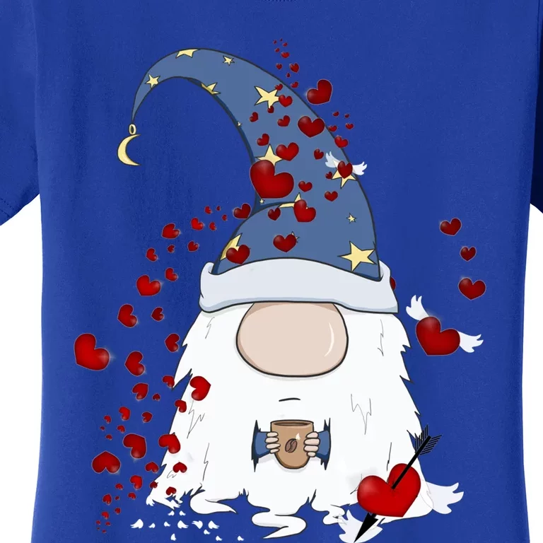 Funny Coffee And Gnome Lovers Red Hearts Valentines Day Gift Women's T-Shirt