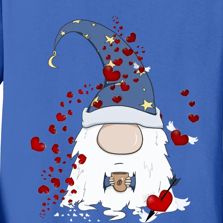 Funny Coffee And Gnome Lovers Red Hearts Valentines Day Gift Kids Long Sleeve Shirt